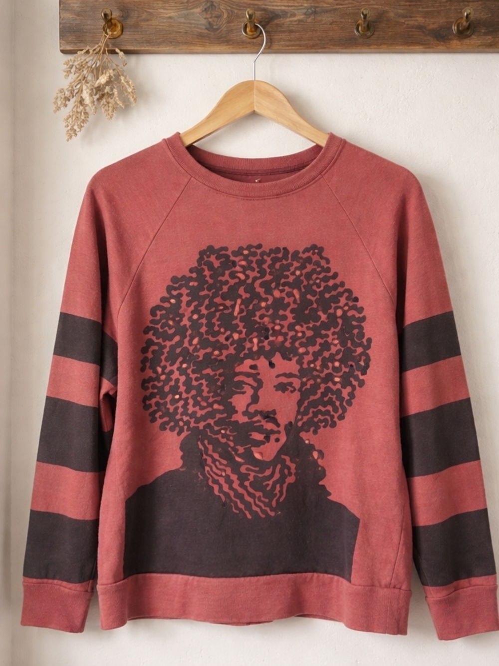 Rust Graphic Sweatshirt with Black Portrait Print - Women